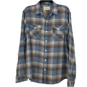 Ralph Lauren Denim & Supply Plaid Button Down Shirt Blue Brown Gauzy Size L
